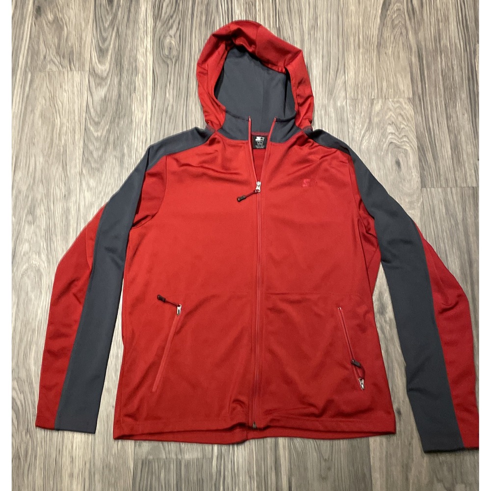 STARTER Hoodie Size LG‎ Red Hooded Full Zip Up Sweater #C494